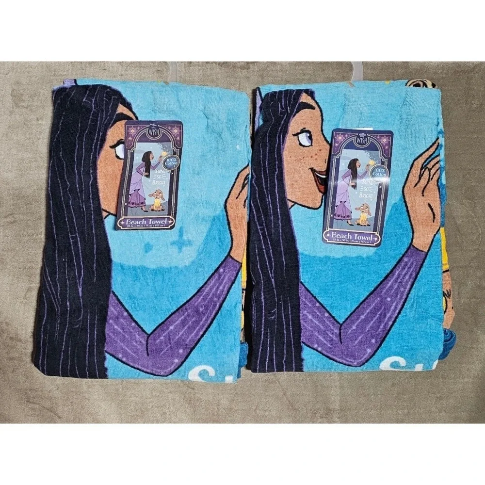 Disney Wish Beach Towel Set of 2 Asha Valentino Shine So Bright 100% Cotton NEW